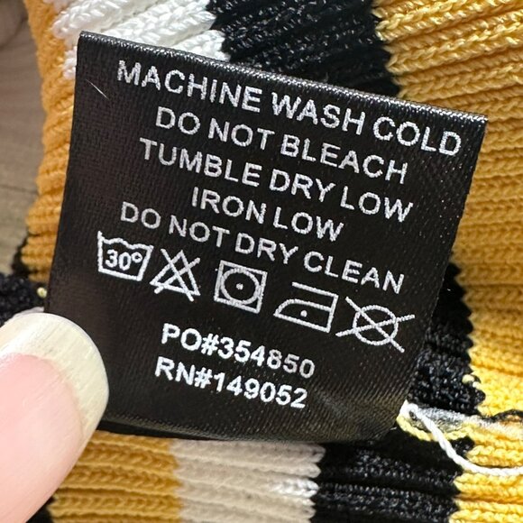 Fashion Nova Yellow & Black Elsie Midi Dress Striped Pattern V-Neck Size L NWT - Picture 7 of 11